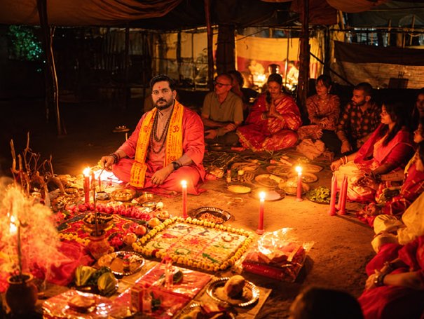 Traditional havan and sacred fire ritual